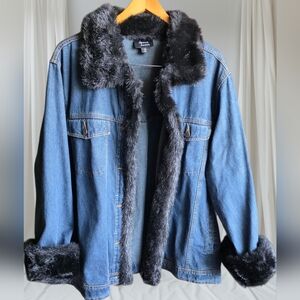 2 Pc Denim Jacket & Removable Faux Fur Liner Vest XL.